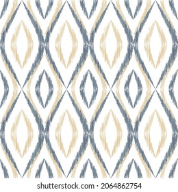 Ikat ogee seamless vector pattern design. Ethnic fabric print geometric ikat pattern. Simple ogee seamless repeating background. Tribal motifs ikat textile print design. Fashion ornament.