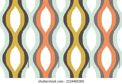 Ikat ogee vector seamless pattern. Abstract baroque flower background for fabric, print, or wrapping paper. Pastel Color