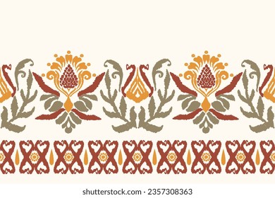 Ikat on a light yellow background Traditional ethnic ikat, Aztec abstract vector pattern, seamless pattern in tribal, folk embroidery and Mexican style.
