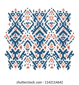 Ikat ornament. Tribal pattern in Aztec style. Hand Drawn folklore pattern
