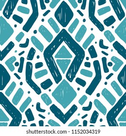 Ikat ornament. Tribal pattern in Aztec style. Hand Drawn folklore seamless pattern