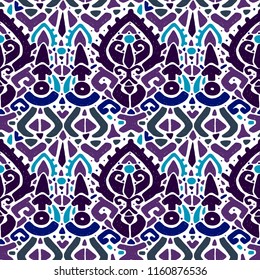 Ikat ornament. Tribal pattern in Aztec style. Hand Drawn folklore seamless pattern. For your textile, phone case, web background