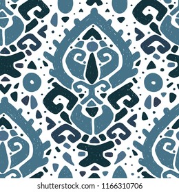 Ikat ornament. Tribal pattern in Aztec style. Hand Drawn folklore seamless pattern