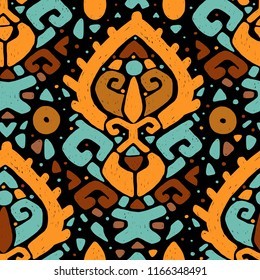 Ikat ornament. Tribal pattern in Aztec style. Hand Drawn folklore seamless pattern. Can be used for wallpaper, website background, textile, phone case print