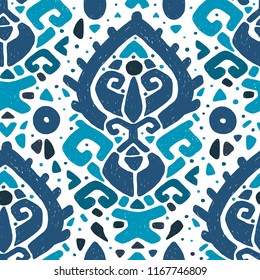Ikat ornament. Tribal pattern in Aztec style. Hand Drawn folklore seamless pattern. Can be used for wallpaper, website background, textile, phone case print