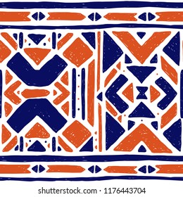 Ikat ornament. Tribal pattern in Aztec style. Hand Drawn folklore seamless pattern. Can be used for wallpaper, website background, textile, phone case print