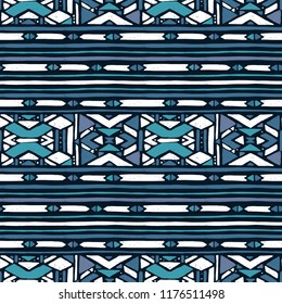 Ikat ornament. Tribal pattern in Aztec style. Hand Drawn folklore seamless pattern. Can be used for wallpaper, website background, textile, phone case print