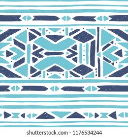 Ikat ornament. Tribal pattern in Aztec style. Hand Drawn folklore seamless pattern. Can be used for wallpaper, website background, textile, phone case print