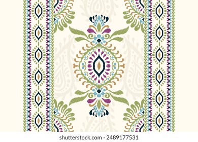 Ikat paisley design pattern on white background vector illustration.Ikat ethnic oriental embroidery traditional.Aztec style,abstract background.design for texture,fabric,clothing,decoration,print,rug