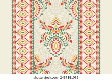 Ikat paisley design pattern on white background vector illustration.Ikat ethnic oriental embroidery traditional.Aztec style,abstract background.design for texture,fabric,clothing,decoration,print.