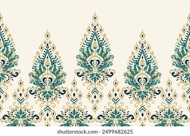 Ikat paisley design pattern on white background vector illustration.Ikat ethnic oriental embroidery traditional.Aztec style,abstract background.design for texture,fabric,clothing,decoration,sarong.