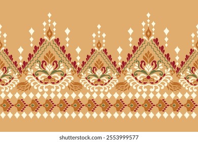 Ikat paisley design pattern on orange background vector illustration.Ikat ethnic oriental embroidery traditional.Aztec style,abstract background.design for texture,fabric,clothing,decoration,sarong.