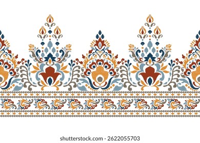 Ikat paisley design pattern on white background vector illustration.Ikat ethnic oriental embroidery traditional.Aztec style,abstract background.design for texture,fabric,clothing,decoration,sarong