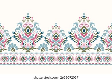 Ikat paisley design pattern on white background vector illustration.Ikat ethnic oriental embroidery traditional.Aztec style,abstract background.design for texture,fabric,clothing,decoration,sarong