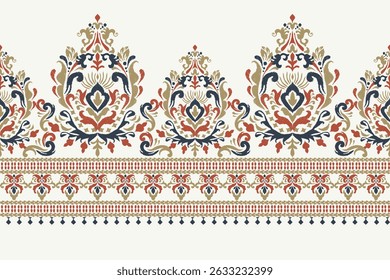 Ikat paisley design pattern on white background vector illustration.Ikat ethnic oriental embroidery traditional.Aztec style,abstract background.design for texture,fabric,clothing,decoration,sarong.