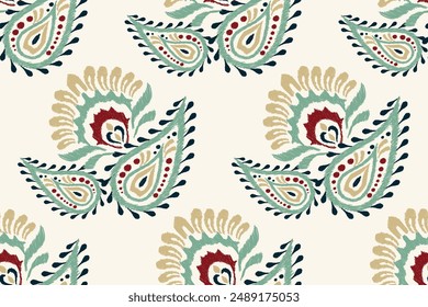 Ikat paisley diseño patrón sin fisuras sobre fondo blanco Ilustración vectorial.Ikat étnico oriental bordado tradicional.estilo azteca, fondo abstracto.diseño para textura, tela, ropa, decoración.