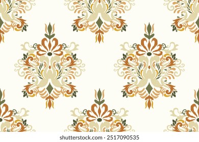 Ikat paisley design seamless pattern on white background vector illustration.Ikat ethnic oriental embroidery traditional.Aztec style,abstract background.design for texture,fabric,clothing,print,saree.