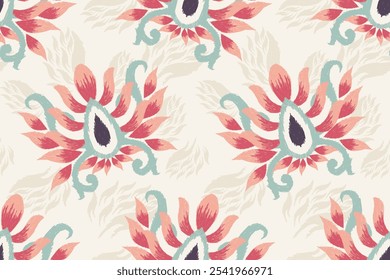 Ikat paisley design seamless pattern on white background vector illustration.Ikat ethnic oriental embroidery traditional.Aztec style,abstract background.design for texture,fabric,clothing,print,sari
