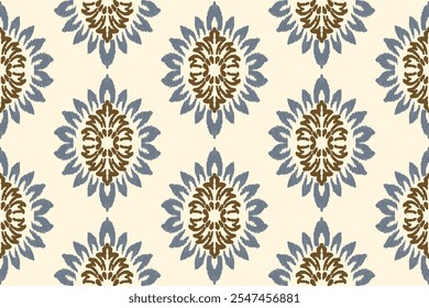 Ikat paisley design seamless pattern on white background vector illustration.Ikat ethnic oriental embroidery traditional.Aztec style,abstract background.design for texture,fabric,clothing,decoration.