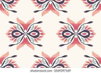 Ikat paisley design seamless pattern on white background vector illustration.Ikat ethnic oriental embroidery traditional.Aztec style,abstract background.design for texture,fabric,clothing,print,saree.