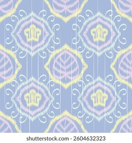 Ikat paisley design seamless pattern on illustration. Ikat ethnic oriental embroidery traditional. Aztec style, abstract. Spring pastel. Design for textile, fabric, clothing, tile, wall art, embroider