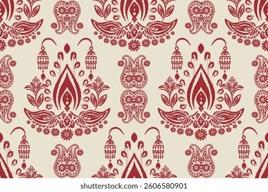 Ikat Paisley designed seamless pattern background vector illustrations. Ikat ethnic oriental embroidery traditional.Aztec style, abstract background, design for texture, fabric, clothing, decorations.
