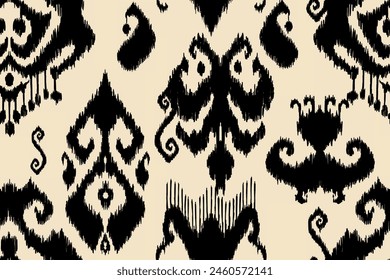 Ikat paisley embroidery on the fabric in Indonesia,India and asian countries.geometric ethnic oriental seamless pattern.Aztec style. illustration.design for texture,fabric,clothing,wrapping,carpet