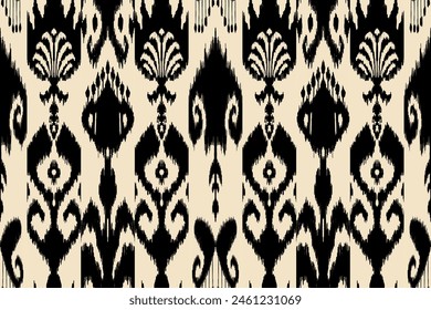 Ikat paisley bordado en la tela en Indonesia, India y países asiáticos. patrón geométrico étnico oriental sin costuras. estilo azteca. ilustración. diseño para textura, tela, ropa, envoltura, alfombra