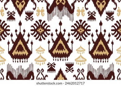 Ikat paisley embroidery on the fabric in Indonesia,India and asian countries.geometric ethnic oriental seamless pattern.Aztec style. illustration.design for texture,fabric,clothing,wrapping,textile