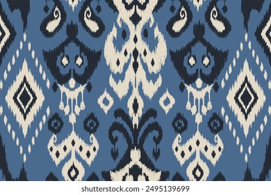 Ikat paisley embroidery on the fabric in Indonesia,India and asian countries.geometric ethnic oriental seamless pattern.Aztec style. illustration.design for texture,fabric,clothing,wrapping,carpet