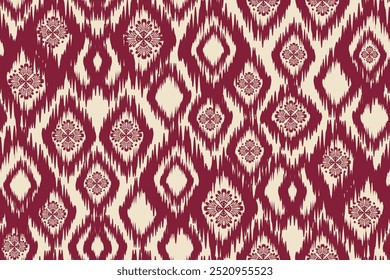 Ikat paisley bordado en la tela en Indonesia, India y países asiáticos. patrón geométrico oriental sin costuras. estilo azteca. ilustración. diseño para textura, tela, ropa, envoltura, alfombra.