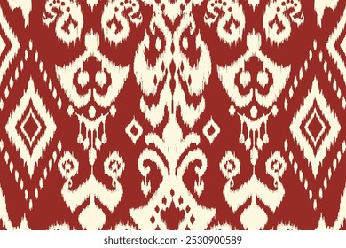 Ikat paisley embroidery on the fabric in Indonesia,India and asian countries.geometric ethnic oriental seamless pattern.Aztec style. illustration.design for texture,fabric,clothing,wrapping,carpet	