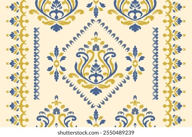 Ikat paisley embroidery on the fabric in Indonesia,India and asian countries, background, curtain, carpet "This content was created using vector drawing tools and software, not generated by AI"