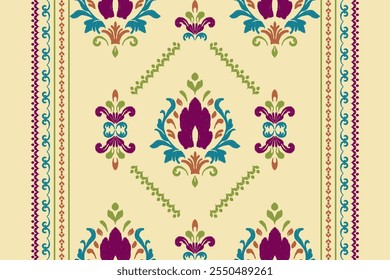 Ikat paisley embroidery on the fabric in Indonesia,India and asian countries, background, curtain, carpet "This content was created using vector drawing tools and software, not generated by AI"