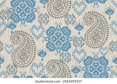 Ikat paisley embroidery on the fabric in Indonesia, India and Asian countries. geometric ethnic oriental seamless pattern.Aztec style. illustration. design for texture, fabric,clothing,wrapping,carpet