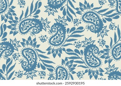Ikat paisley embroidery on the fabric in Indonesia, India and Asian countries. geometric ethnic oriental seamless pattern.Aztec style. Illustration.design for texture, fabric,clothing, wrapping,carpet