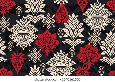 Ikat paisley embroidery on the fabric in Indonesia, India and Asian countries.geometric ethnic oriental seamless pattern.Aztec style. illustration. design for texture, fabric,clothing,wrapping,carpet.