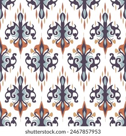 Ikat paisley embroidery on white background.Ikat ethnic oriental seamless pattern traditional,Aztec style,abstract background,vector
