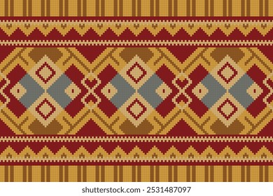 Ikat Paisley Pattern Embroidery Background. Ikat Pattern Geometric Ethnic Oriental Pattern traditional.aztec Style Abstract Vector illustration.design for Texture,fabric,clothing,wrapping,sarong.