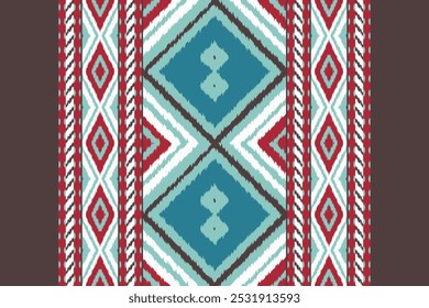 Ikat Paisley Pattern Embroidery Background. Ikat Diamond Geometric Ethnic Oriental Pattern traditional.aztec Style Abstract Vector illustration.design for Texture,fabric,clothing,wrapping,sarong.