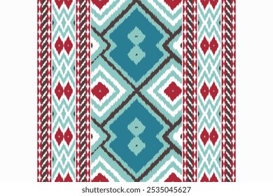 Ikat Paisley Pattern Embroidery Background. Ikat Damask Geometric Ethnic Oriental Pattern traditional.aztec Style Abstract Vector illustration.design for Texture,fabric,clothing,wrapping,sarong.
