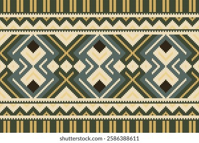 Ikat Paisley Pattern Embroidery Background. Ikat Prints Geometric Ethnic Oriental Pattern traditional.aztec Style Abstract Vector illustration.design for Texture,fabric,clothing,wrapping,sarong.