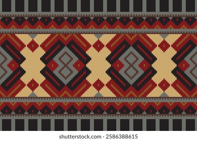 Ikat Paisley Pattern Embroidery Background. Ikat Seamless Pattern Geometric Ethnic Oriental Pattern traditional.aztec Style Abstract Vector design for Texture,fabric,clothing,wrapping,sarong.