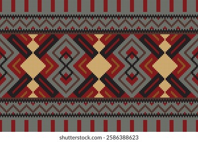 Ikat Paisley Pattern Embroidery Background. Ikat Stripes Geometric Ethnic Oriental Pattern traditional.aztec Style Abstract Vector illustration.design for Texture,fabric,clothing,wrapping,sarong.