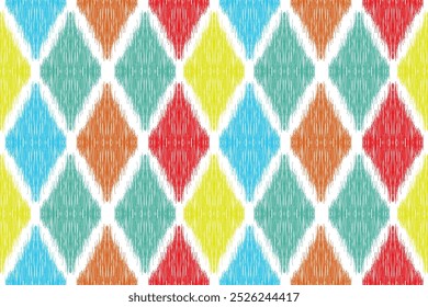 Ikat pastel Abstract Ethnic Art, Seamless Pattern in Tribal, Folk Embroidery, and Mexican Style, Aztec Geometric Ornament Print, Design for Carpet, Wallpaper, Wrapping, Fabric, Clothing