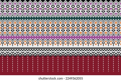 Ikat pattern art. folk Motif embroidery, Pixel Mexican style Ethnic Textile Motif ikat seamless pattern digital vector design for Print saree sari Kurti Borneo Fabric border vector background