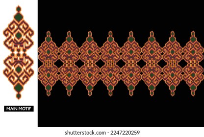 Ikat pattern background for clothing , wrapping printing, card, carpet. Batik, ikat , arabic pattern, songket, aztec,. Textured seamless vector template.