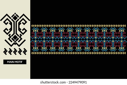 Ikat pattern background for clothing, wrapping printing, card, carpet. Batik, Ikat , Arabic pattern, Batik, Songket, Aztec, cotton printing. Textured seamless border vector template.
