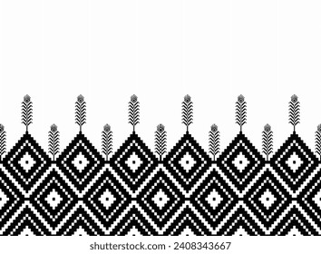 Ikat Pattern Black Fabric Pixel Craft Embroidery Crochet Abstract Aztec Symbol Illustration Geometric Pattern Vector Pattern Ethic Native Tribal Background Backdrop Wallpaper Clothing Fashion Decor