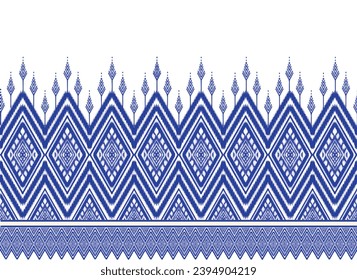 Ikat Pattern Blue Abstract Aztec Symbol Illustration Geometric Shape Vector Pattern Ethic Nature Native Tribal Work Background Backdrop Wallpaper Printing Textile Clothing Fashion Decorative Style 